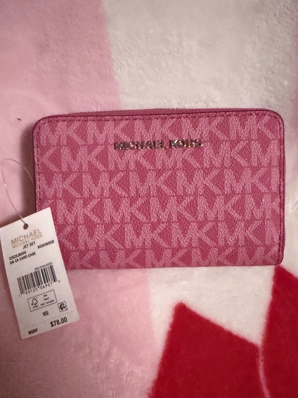 NWT Michael Kors Signature Zip Logo Wallet in Rosewood